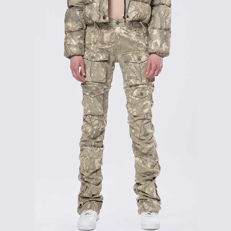 High Rise Stacked Print Twill Pants - Khaki Hunting Camo