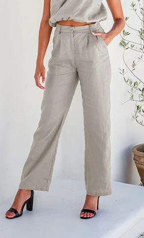 Linen beige long pant