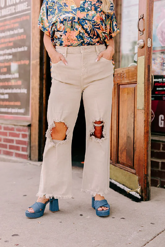 Risen The Eras High Waist Distressed Jean in Beige Curves