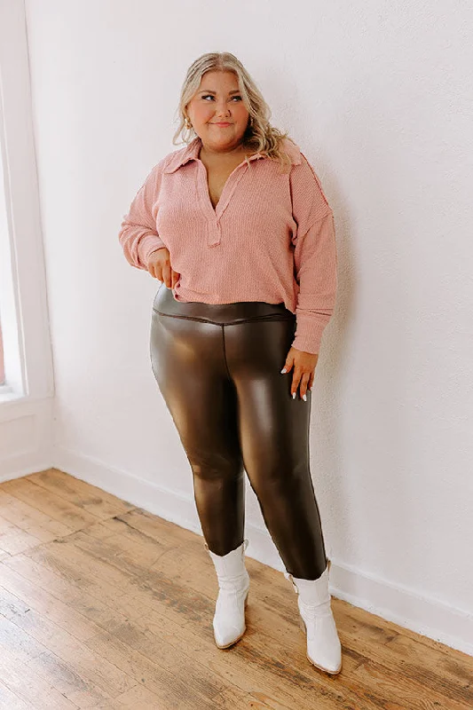 Sleek And Chic High Waist Faux Leather Legging in Chestnut Curves