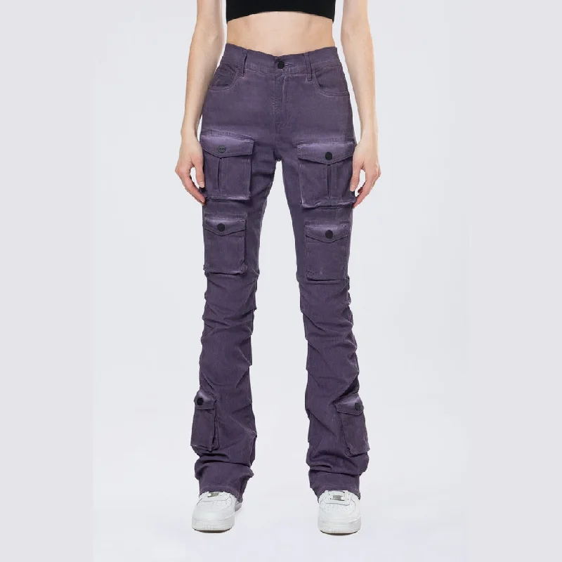 High Rise Stacked Pigment Dyed Twill Pants - Purple