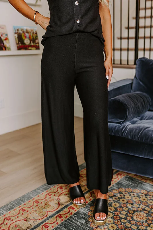 Uptown Brunch High Waist Knit Pants in Black