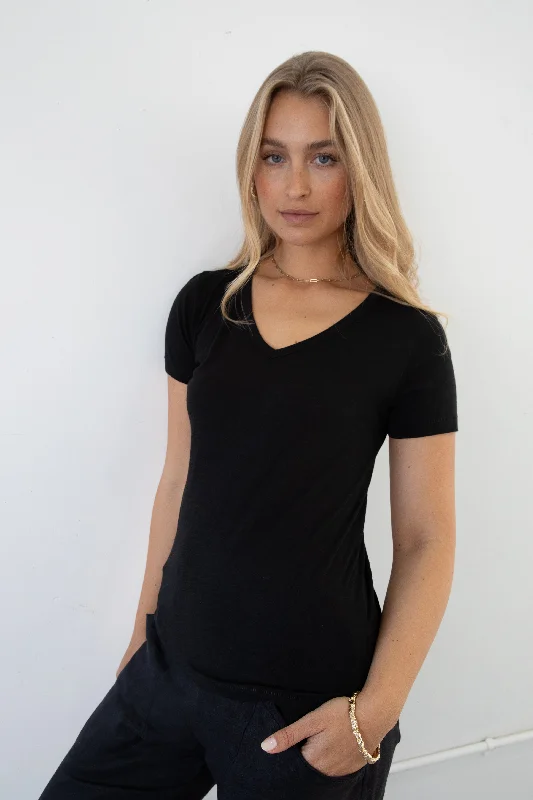 BLAKE SLUB V-NECK - BLACK