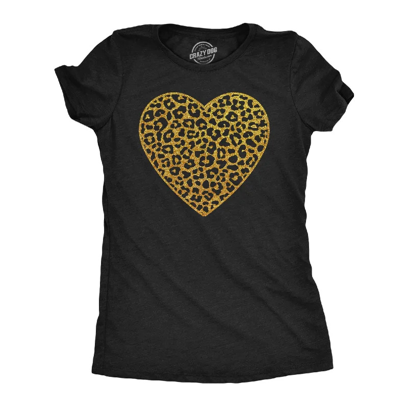 Gold Glitter Leopard Print Heart Women's T Shirt