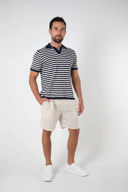 MAVERICK KNITTED POLO - NAVY STRIPE