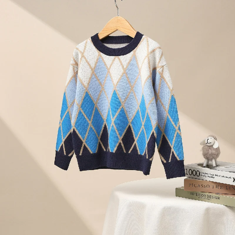 100% Wool Kid's Soft Knit Argyle Pattern Sweater