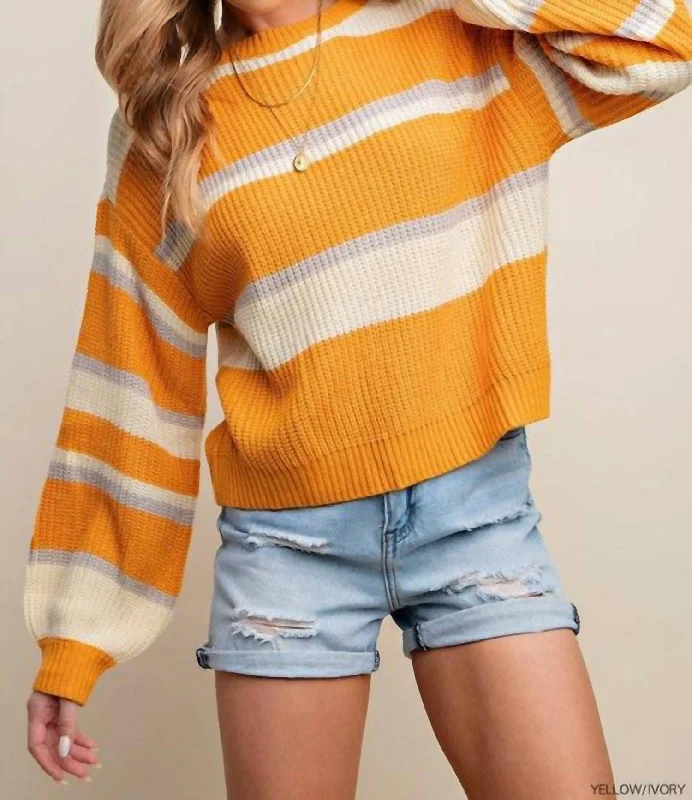 Crewneck Striped Sweater In Yellow/ivory