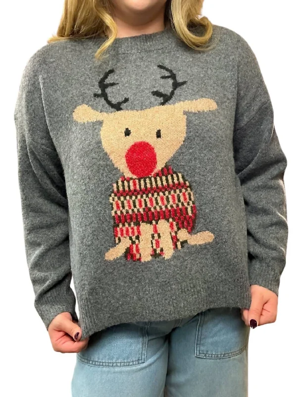 Rudolph Crewneck Sweater In Grey