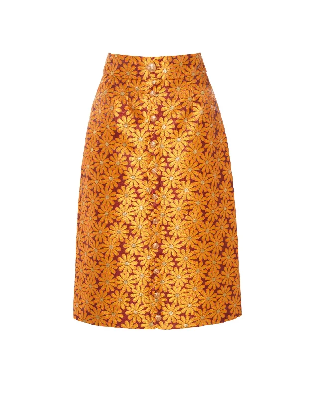 Frankie Claret Meskel Print Silk Jacquard Midi Skirt