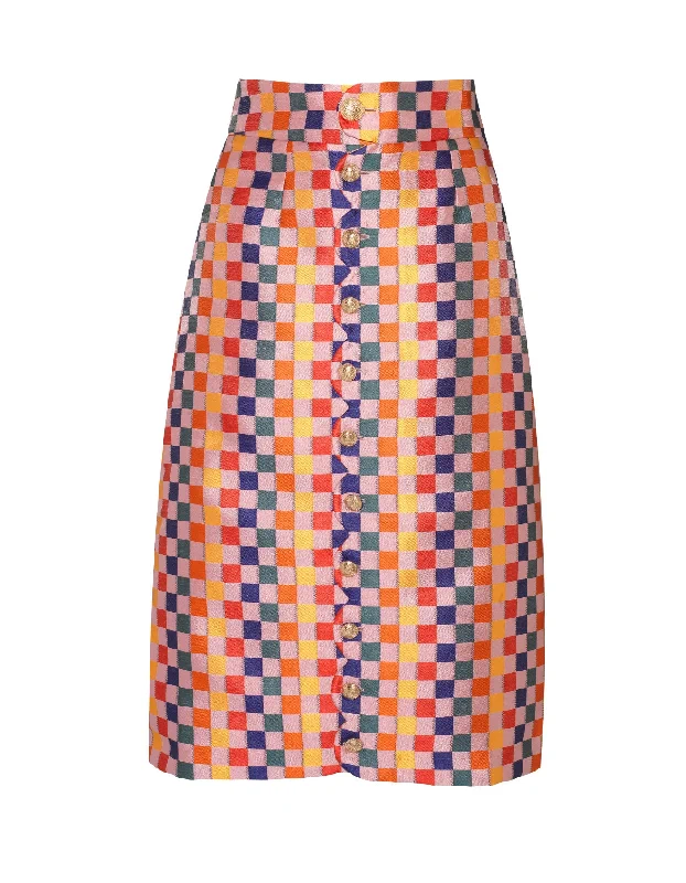 Frankie Rainbow Puzzle Print Silk Jacquard Midi Skirt