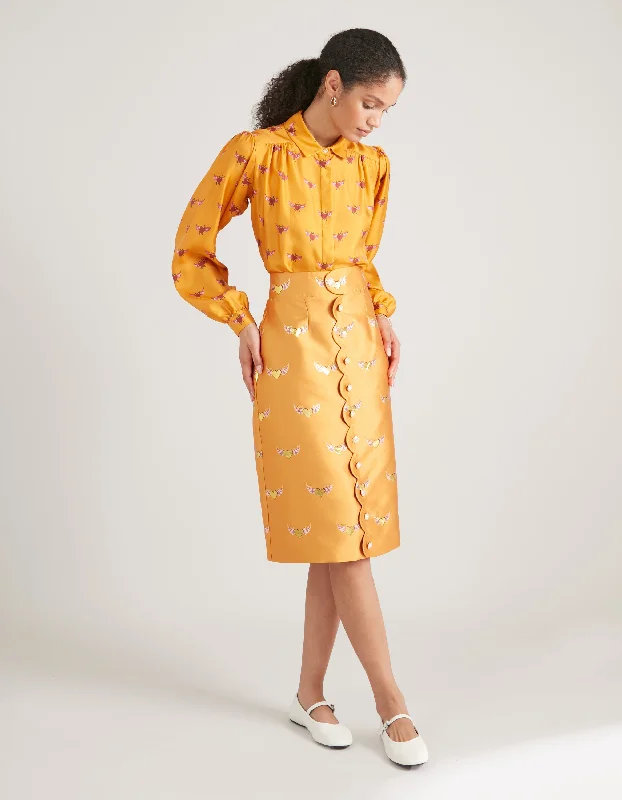 Frankie Yellow Flying Hearts Print Jacquard Skirt