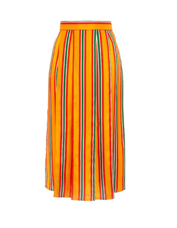 Gabrielle Mango Retro Stripe Print Silk Twill Midi Skirt