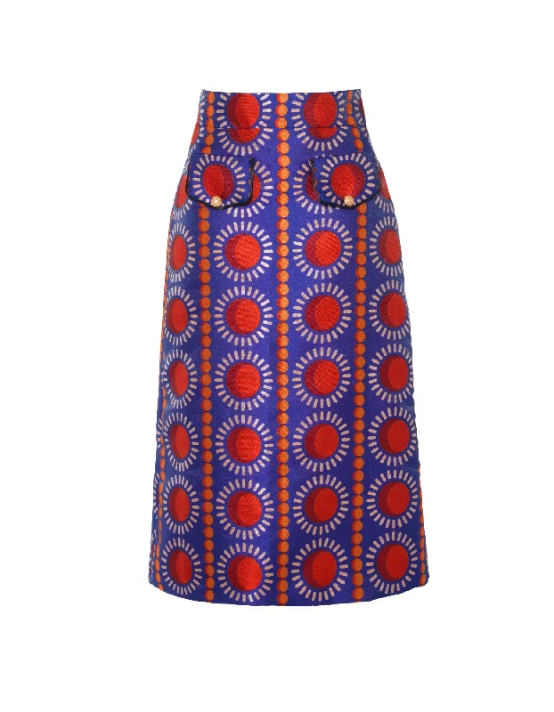 Iona Blue Sun Print Silk Jacquard Midi Skirt