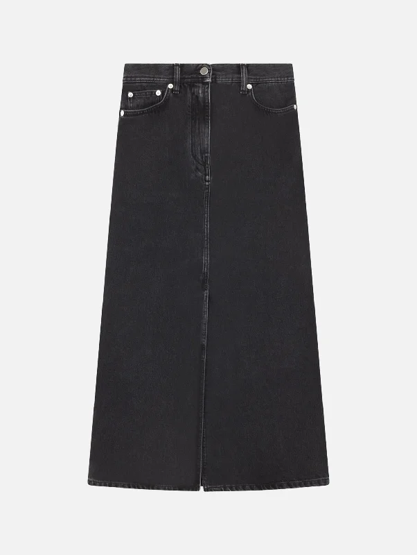 Rona Denim Long Skirt in Washed Grey