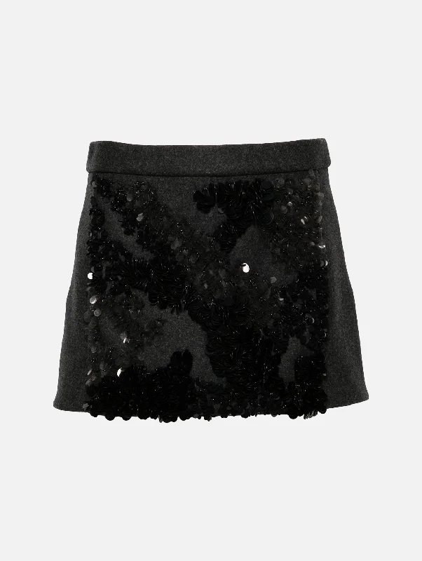 Sequined Mélange-effect Mini Skirt in Black