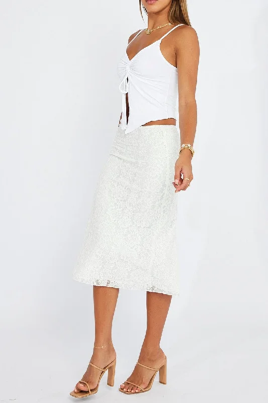 White Lace Skirt High Rise