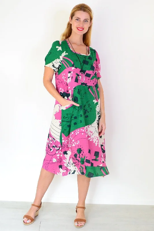 Pink Green Paint Splash Tunic Dress