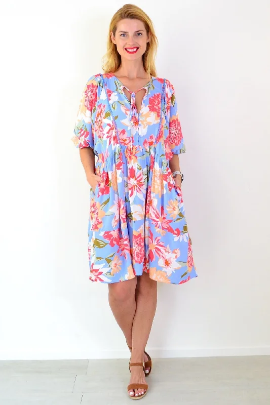 Sky Blue Tropical Garden Dress Tunic