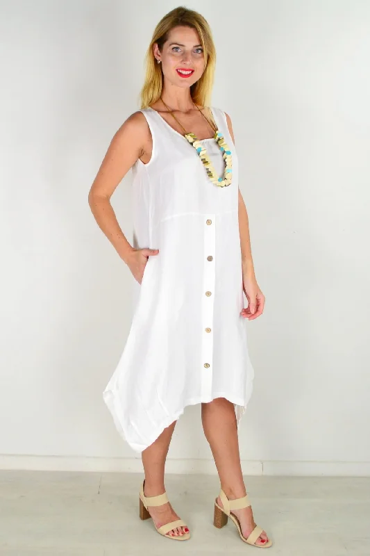 White Linen Sleeveless Shift Tunic Dress