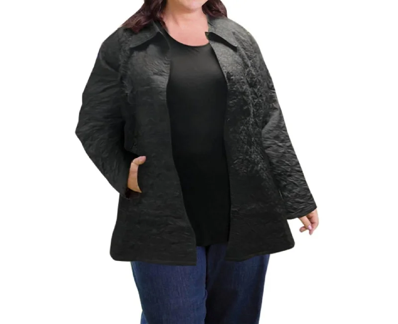 Cotton Quilted Swing Coat - Plus Size In Black