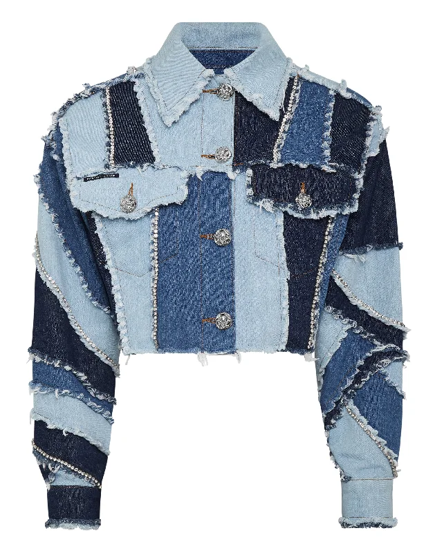 Denim Cropped Jacket Patchwork