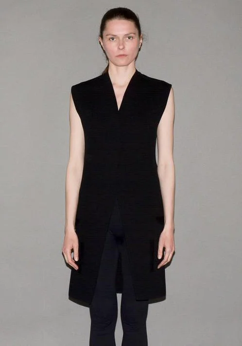 RICK OWENS WOMENS RO18S8653 CHC BLACK SLEEVELESS KNIT JACKET