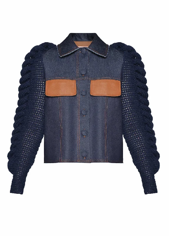 DENIM BLAZER WITH KNITTED SLEEVES