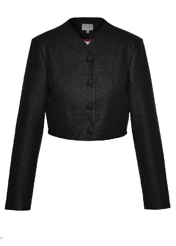 VEGAN LEATHER SPY CROPPED BLAZER