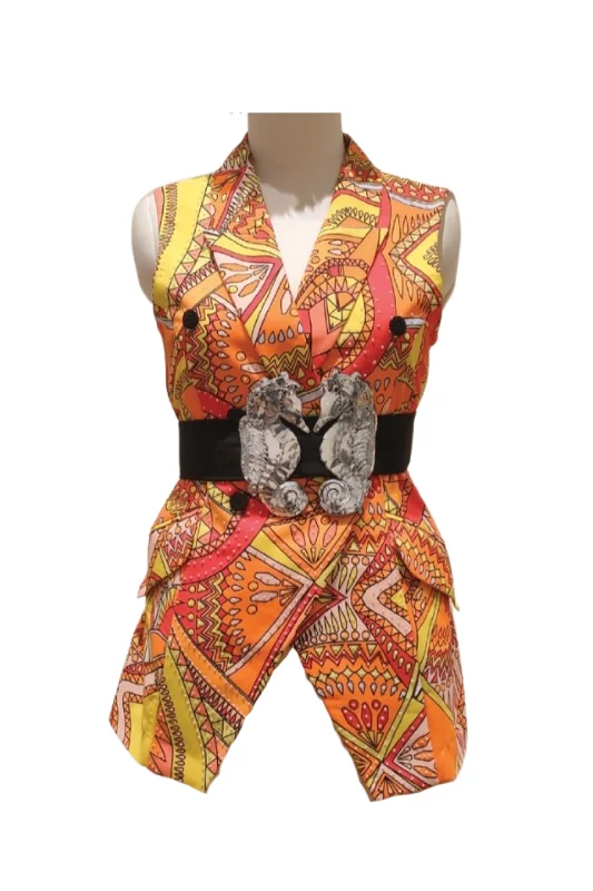 Orange Aztec Blazer with Belt