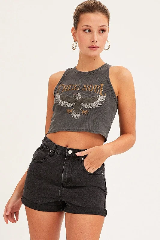 Black Paperbag Denim Shorts High Rise