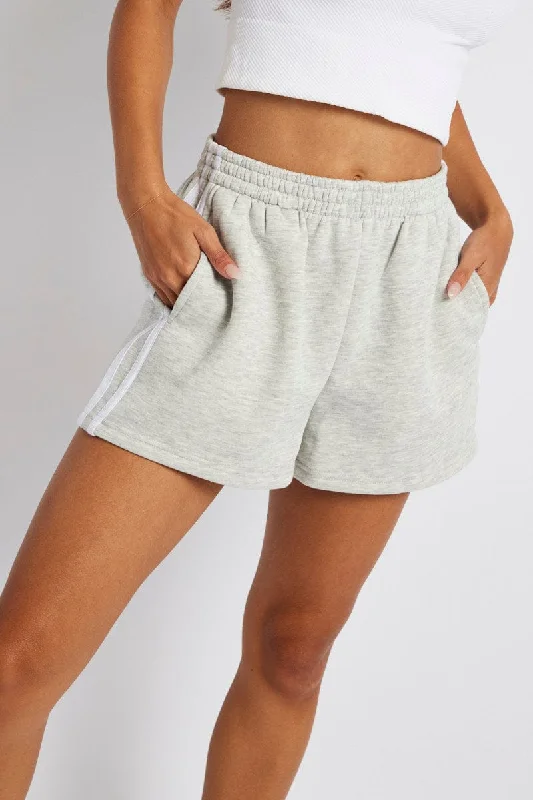 Grey Track Shorts High Rise Elastic Waist