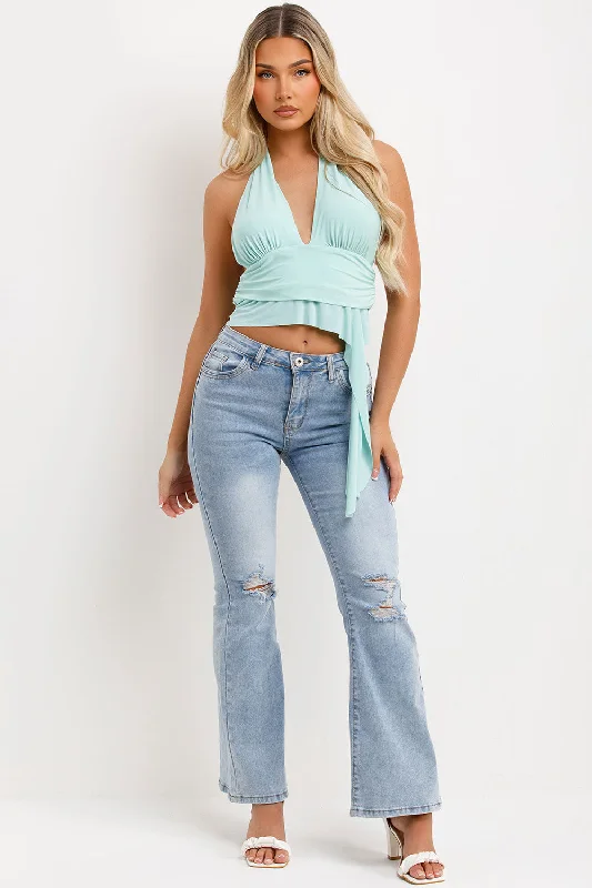 Halter Neck Backless Drape Top Mint