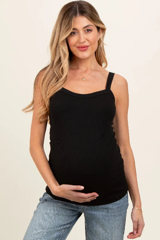 Black Ribbed Sleeveless Maternity Tank Top