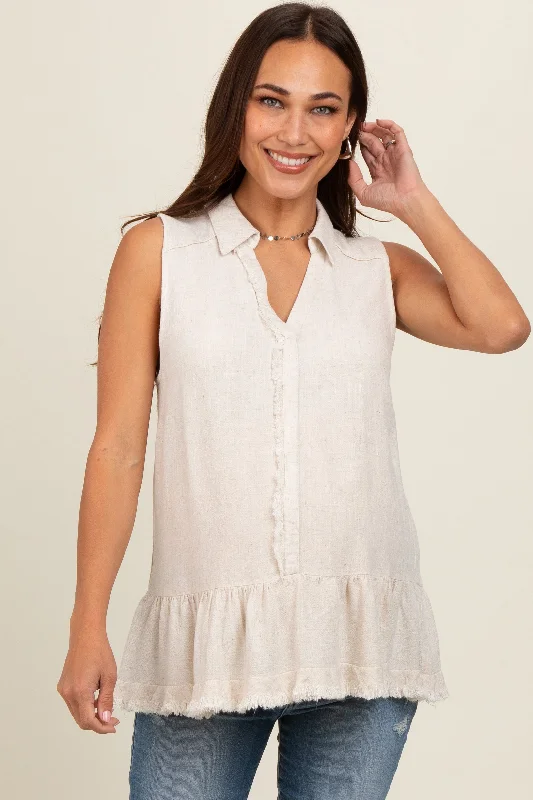 Cream Collared Maternity Tank