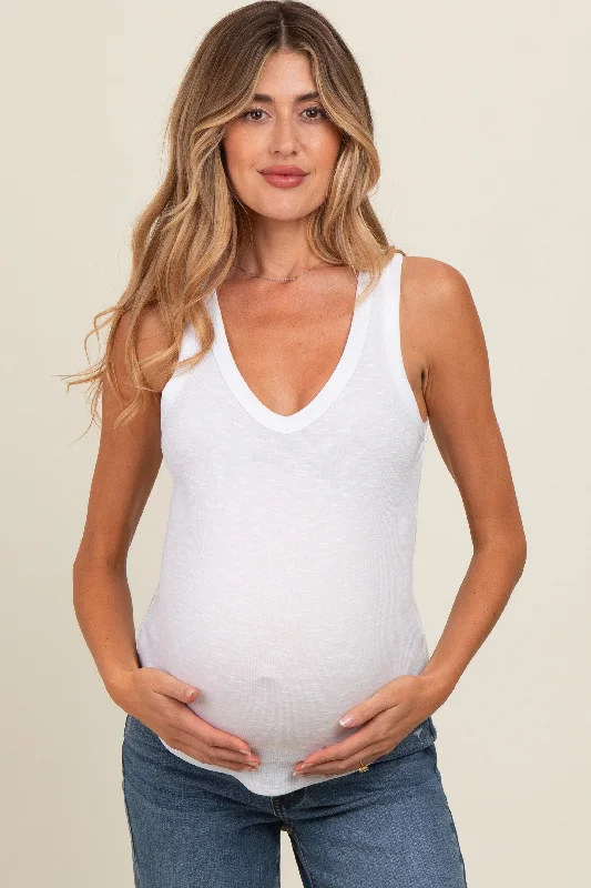 Ivory V-Neck Ribbed Maternity Tank Top